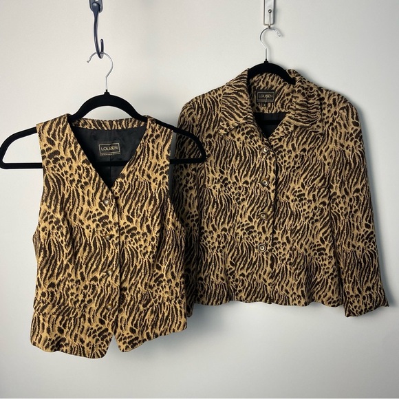 VTG LOUBEN / Vest & Blazer set animal print made in Canada - Picture 2 of 7